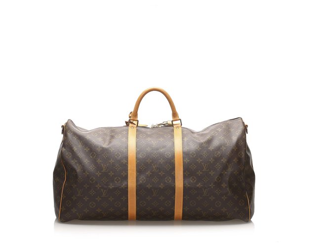 Louis Vuitton Brown Monogram Keepall Bandouliere 60 Leather Cloth  ref.243460