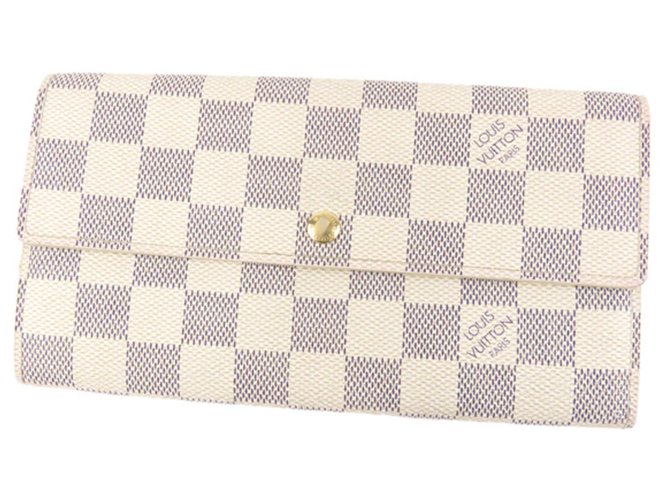 Louis Vuitton White Damier Azur Sarah Lange Brieftasche Weiß Blau Leinwand  ref.243463