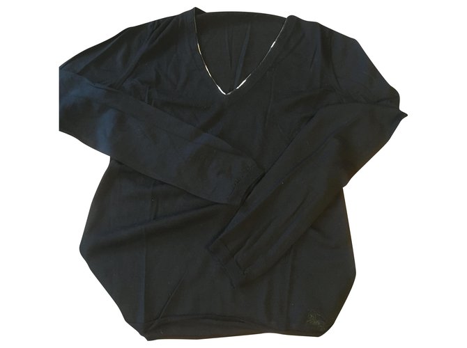 Burberry Black virgin wool V-neck sweater  ref.243493