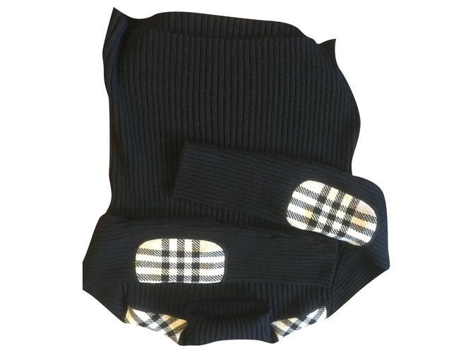 Burberry Black tartan turtleneck sweater with shoulders and elbows Wool  ref.243494