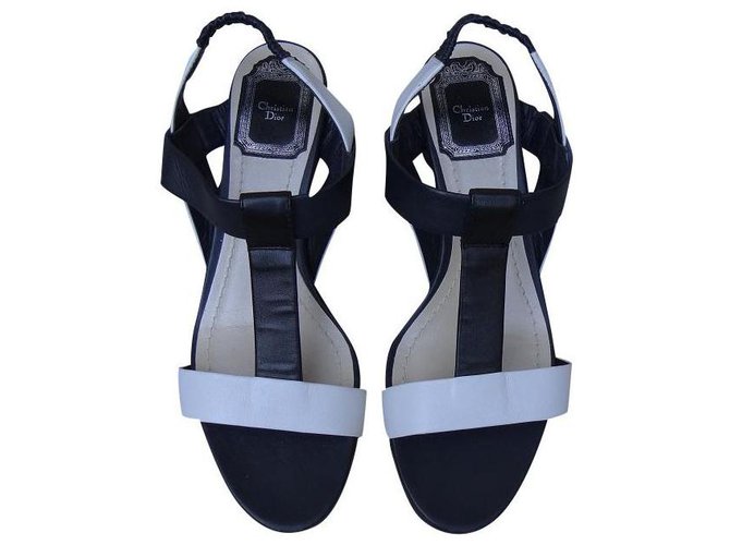 Dior Des sandales Cuir Blanc Bleu Marine  ref.243495