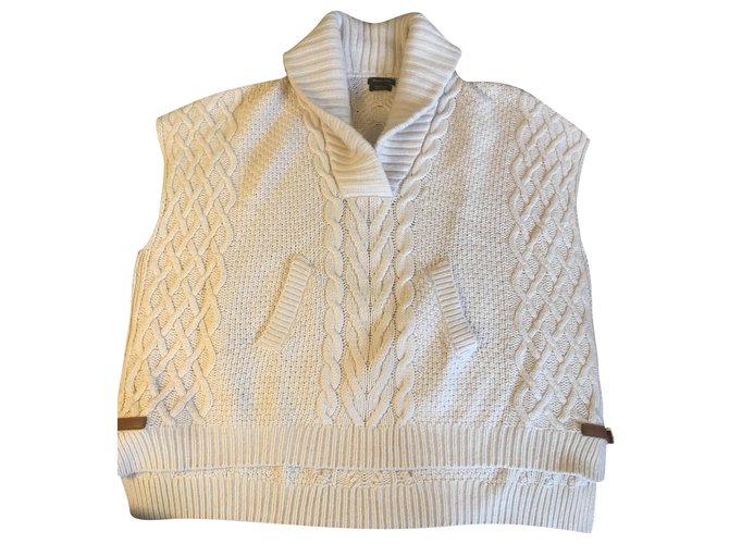 Massimo Dutti Sleeveless shawl collar sweater Beige Wool  ref.243506