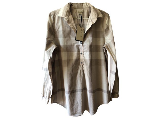 Burberry beige / pale pink tartan print long sleeve blouse size M Cotton  ref.243512
