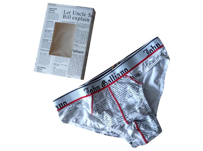 John Galliano, John Galliano, Neuf John Galliano Newspaper SLIP. Underwear T/2 Coton Blanc  ref.243524