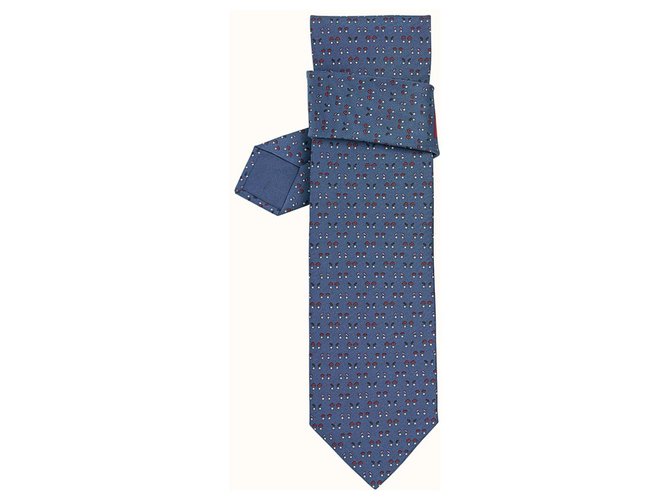 Hermès Cravate Mood Tie Twill Soja Rot Blau Seide  ref.243539