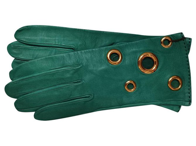 Hermès Vintage Gloves (Late years 90 beginning 2000) Green Leather  ref.243589