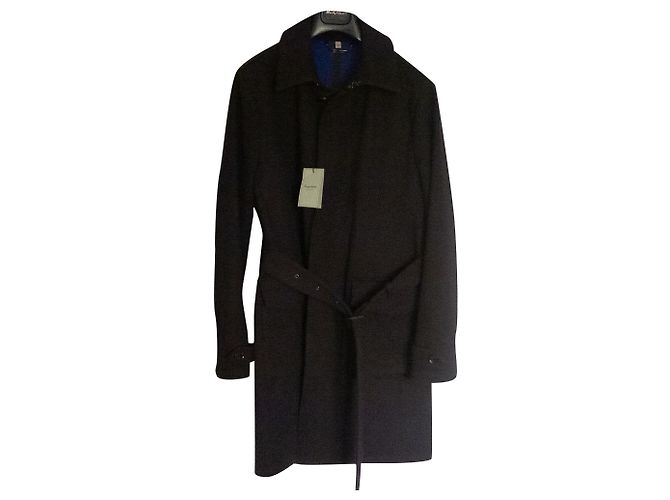 Autre Marque Schwarzer Wollmantel mit Gürtel