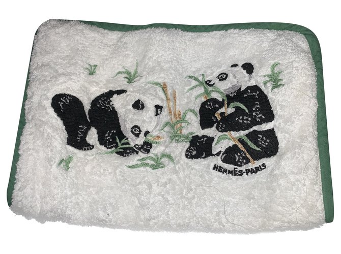 Hermès Saco de toalete Pandas de algodão Branco  ref.243604