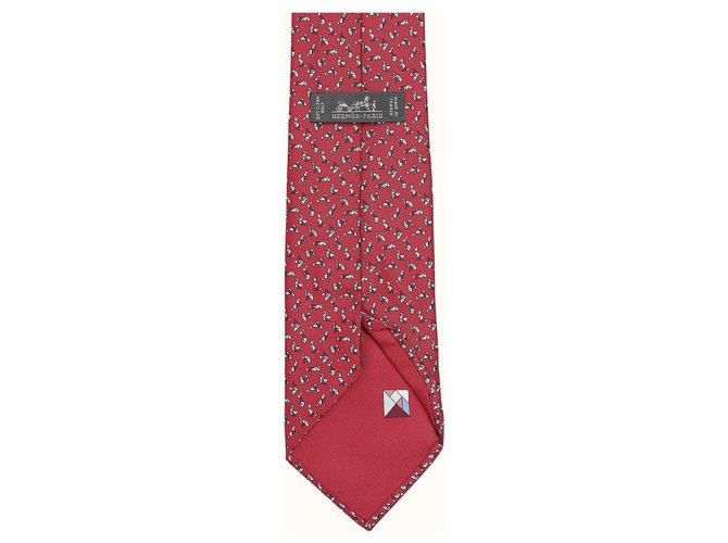 Gravata Hermès Tangram em sarja de seda Vermelho Cinza  ref.243617