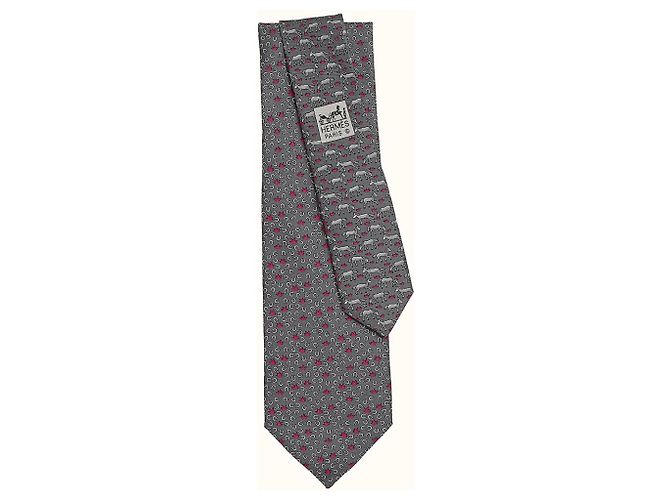 Hermès Dada Hu Silk Tie Grey Fuchsia Fuschia