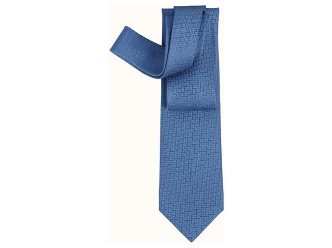 Gravata Hermès Shaped H 24 Azul Seda  ref.243659