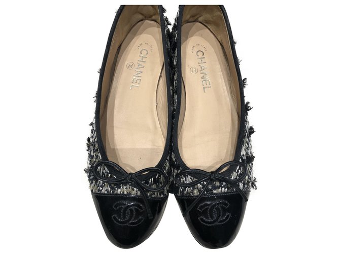 Chanel Ballerines Tweed Noir  ref.243710