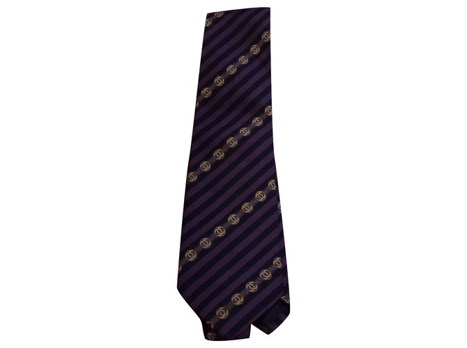 Chanel Ties Black Golden Purple Silk  ref.243713