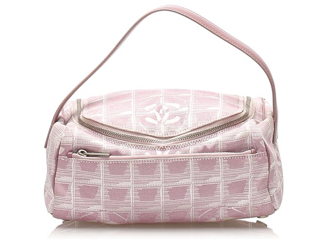 Chanel Pink New Travel Line Borsa a tracolla in nylon Rosa Bianco Pelle Vitello simile a un vitello Panno  ref.243773