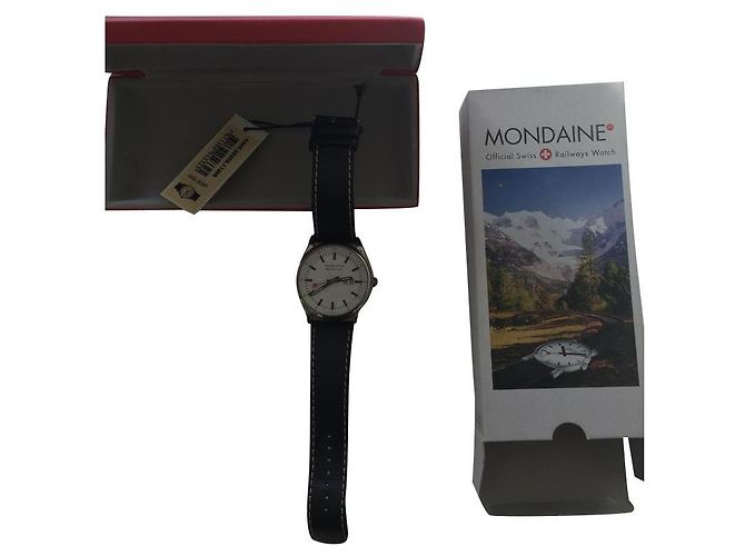 Autre Marque Mondaine Uhr Leder schwarz