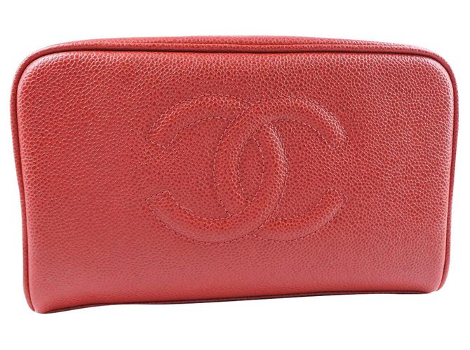 Chanel clutch Red Leather  ref.243886