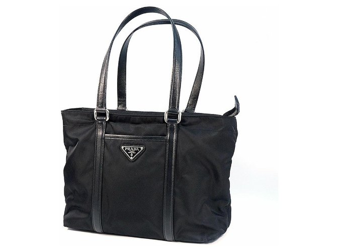 Prada Womens tote bag Nero( black) Leather Nylon  ref.243933