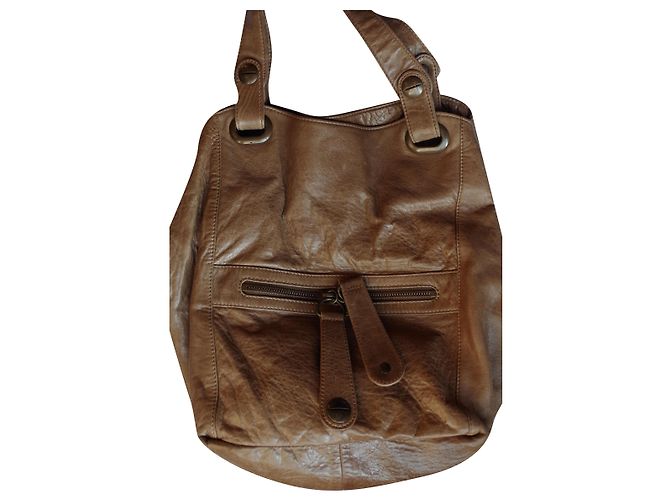 Gerard Darel Tote Flower Leather Bag Light Brown