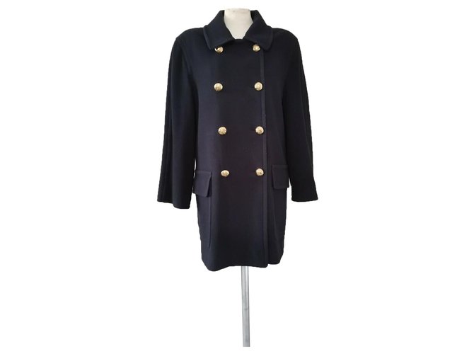 Vintage Burberry Reefer Coat, CASHMERE BLEND Navy blue Wool Polyamide  ref.244003