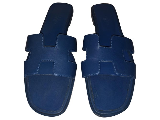 Oran Hermès sandali Blu Pelle  ref.244166