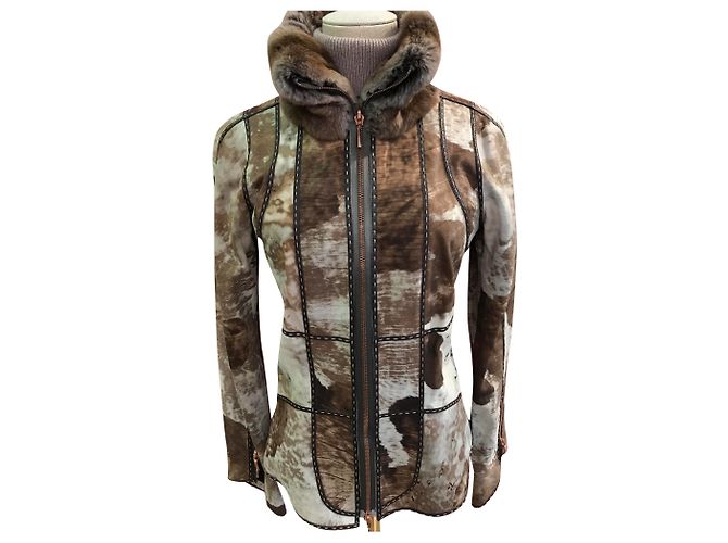 Giacca corta Fendi con collo in chinchilla Multicolore