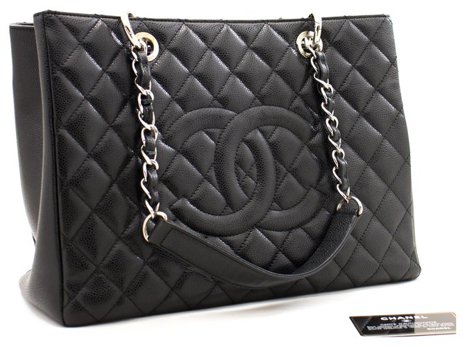 CHANEL Caviar GST 13" Grand Shopping Tote Chain Shoulder Bag Black Leather  ref.244185