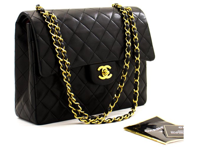 Chanel 2.55 lined Flap Square Chain Shoulder Bag Black Lambskin Leather  ref.244205