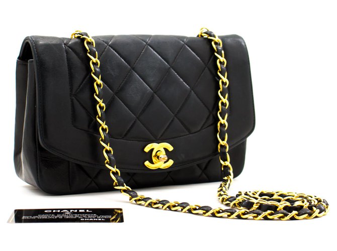 CHANEL Diana Flap Navy Chain Shoulder Bag Quilted Lambskin Navy blue Leather  ref.244209