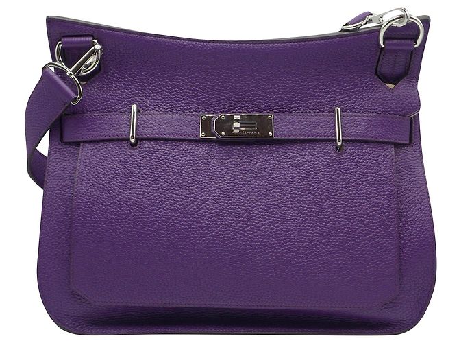 Bolsa Hermès Jypsiere 34 em couro roxo