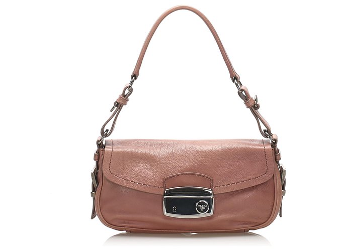 Prada Pink Sound Lock Leather Chain Shoulder Bag Metal Pony-style