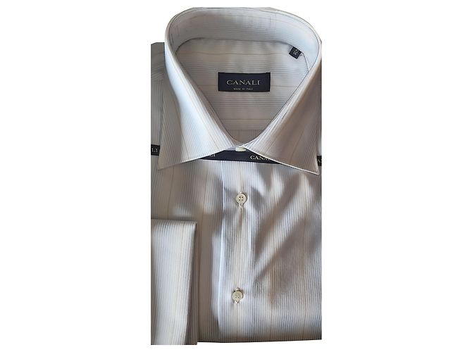 CANALI SHIRT WHITE STRIPED PATTERN / NEW WITH BOX AND LABELS Light blue