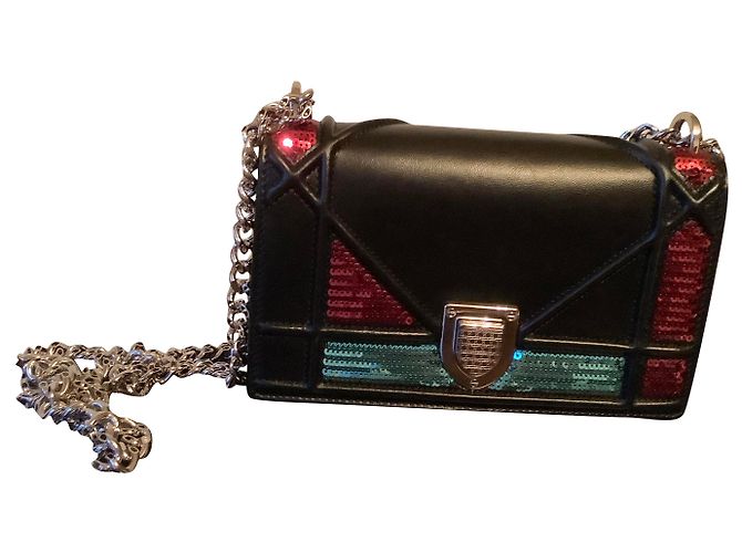 Christian Dior Mini Diorama Tasche Schwarzes Leder und Pailletten