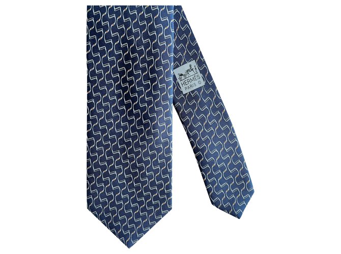 Hermès Meta Etrier Krawatte Blau Seide  ref.244434