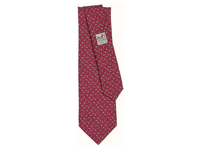 Gravata Hermès Tangram Fuschia Seda  ref.244435