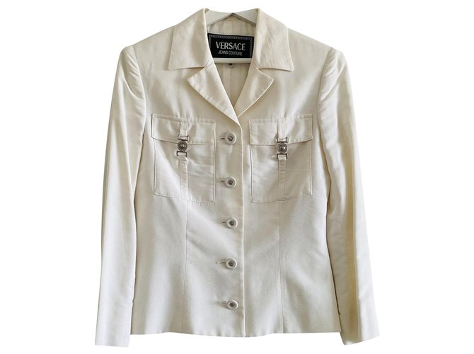 Versace Jackets White Silk Viscose Polyamide  ref.244437