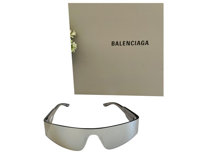 Balenciaga MONO RECTANGLE SUNGLASSES Silvery Nylon  ref.244438
