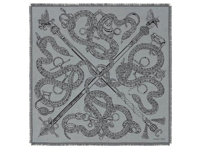 Sciarpa Hermès Caducee Rock 100 Nero Grigio 