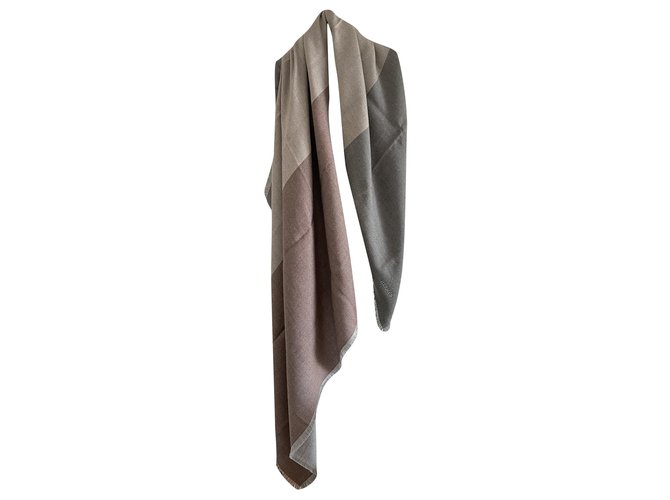 Hermès Carré H 120 flag Beige Grey Silk Cashmere  ref.244473