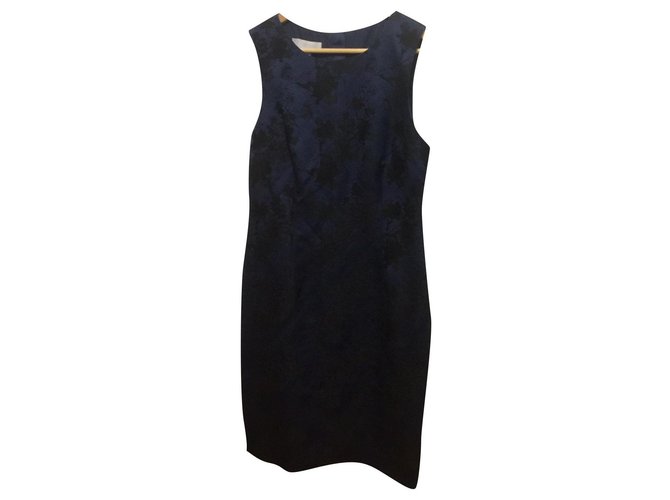 Hobbs Embroidered pencil dress Black Blue Viscose Elastane Nylon  ref.244531