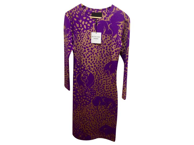 Bitte Kai Rand Kleid mit abstraktem Tierdruck Golden Lila Baumwolle Elasthan Nylon  ref.244538