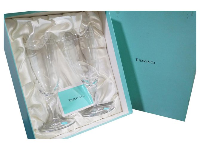 TIFFANY & CO. Atlas Pilsner Champagne Glass Pair Wine Glass From Japan White  ref.244548