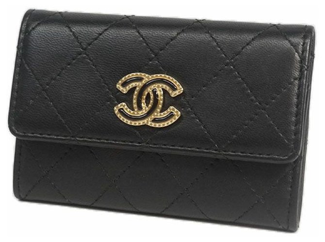 CHANEL card case matelasse coco mark Womens Pass Case black Leather  ref.244608