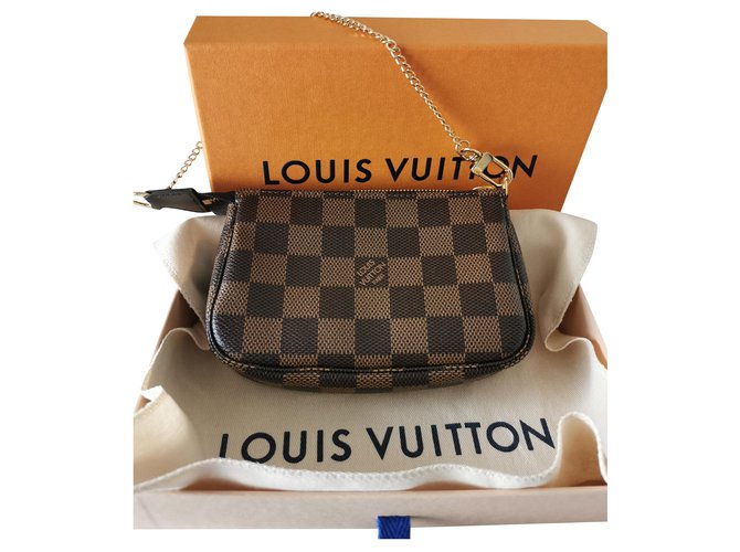 Louis Vuitton Mini Pochette Damier Ebene Accessoires Pouch Brown