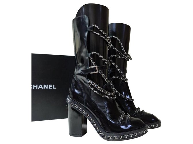 Patent Leather Gothic Chain Black Boots from KoKo Fashion