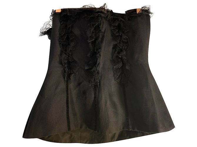 Saint Laurent Seidentop mit Spitzendetails Schwarz