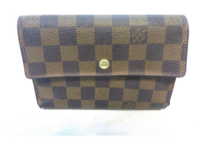 Louis Vuitton TREASURE TRIFOLD DAMIER EBENE Brown Leather  ref.244756