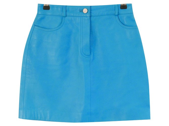 Céline SS00 Cyan Leather Skirt Blue  ref.244777