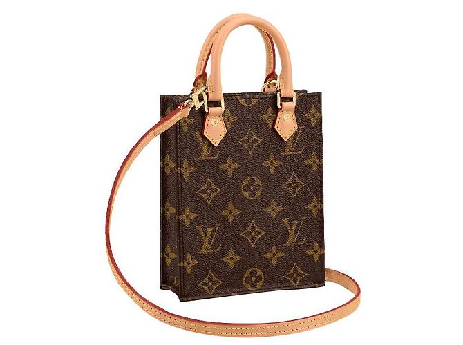 Louis Vuitton Petit Sacplat Monogramma Marrón Cuero Castaño