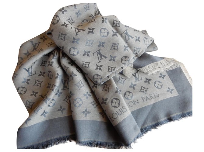 ecuación Presta atención a Aplastar Louis Vuitton Bufandas Azul Seda Lana ref.245011 - Joli Closet