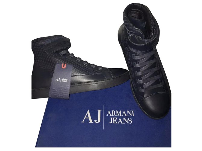 Armani Jeans Sneakers Cuir Bleu Marine  ref.245045